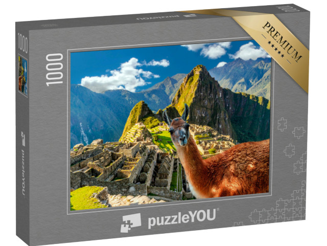 Puzzle 1000 Teile „Lama, das am Aussichtspunkt Machu Picchu in Peru steht“