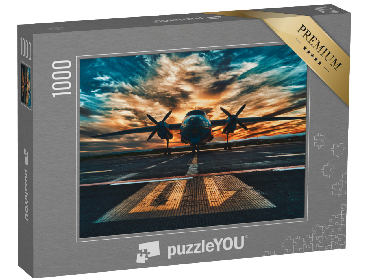Puzzle 1000 Teile „Propellergetriebenes Flugzeug im Sonnenuntergang“