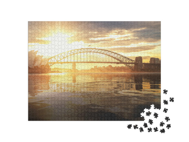 Puzzle 1000 Teile „Oper von Sydney mit Harbour Bridge im Sonnenuntergang, Australien“