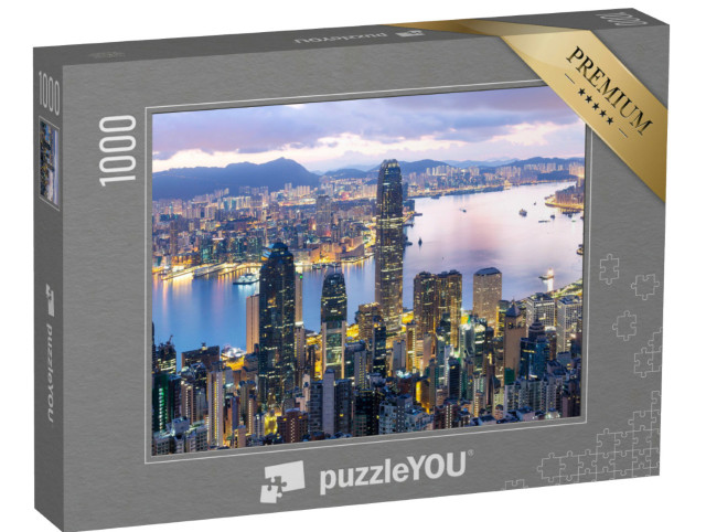 Puzzle 1000 Teile „Sonnenaufgang über dem hell erleuchteten Hongkong“