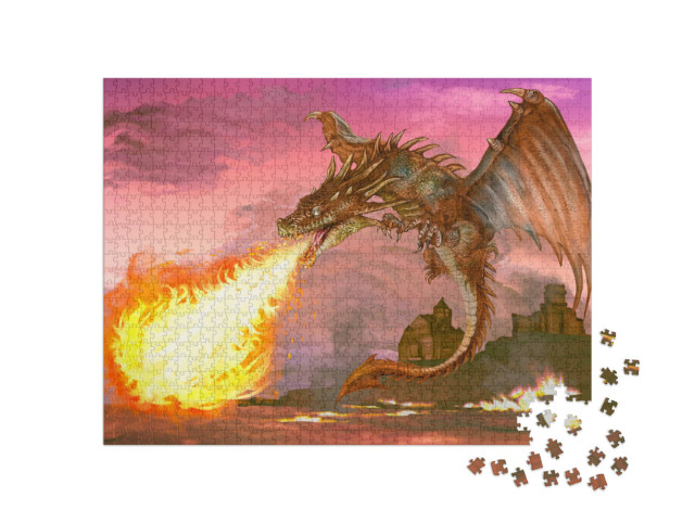 Puzzle 1000 Teile „Drache bläst Feuer aus “