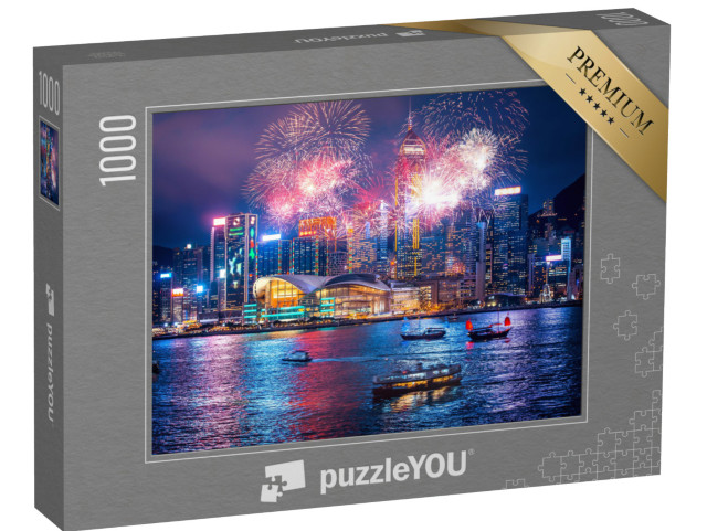 Puzzle 1000 Teile „Feuerwerk im Victoria-Hafen von Hongkong“