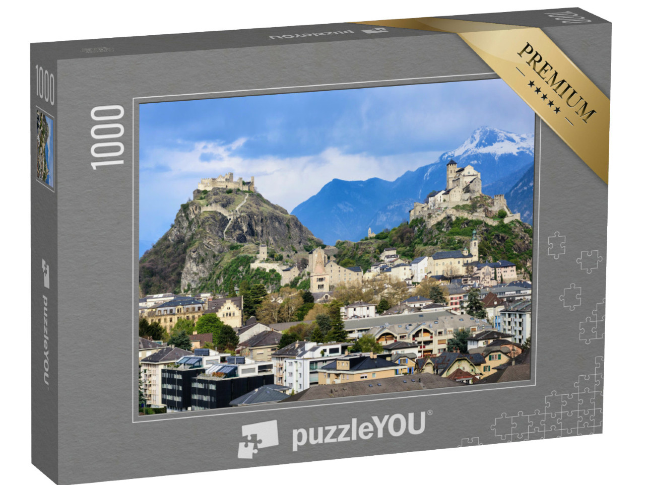 Puzzle 1000 Teile „Die historische Stadt Sion mit ihren zwei Schlössern“