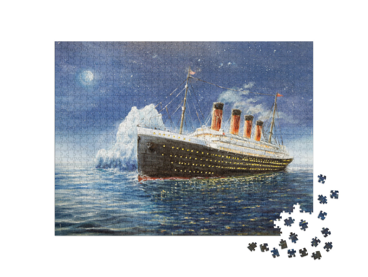 Puzzle 1000 Teile „Ölgemälde: Die Titanic zerschellt am Eisberg“