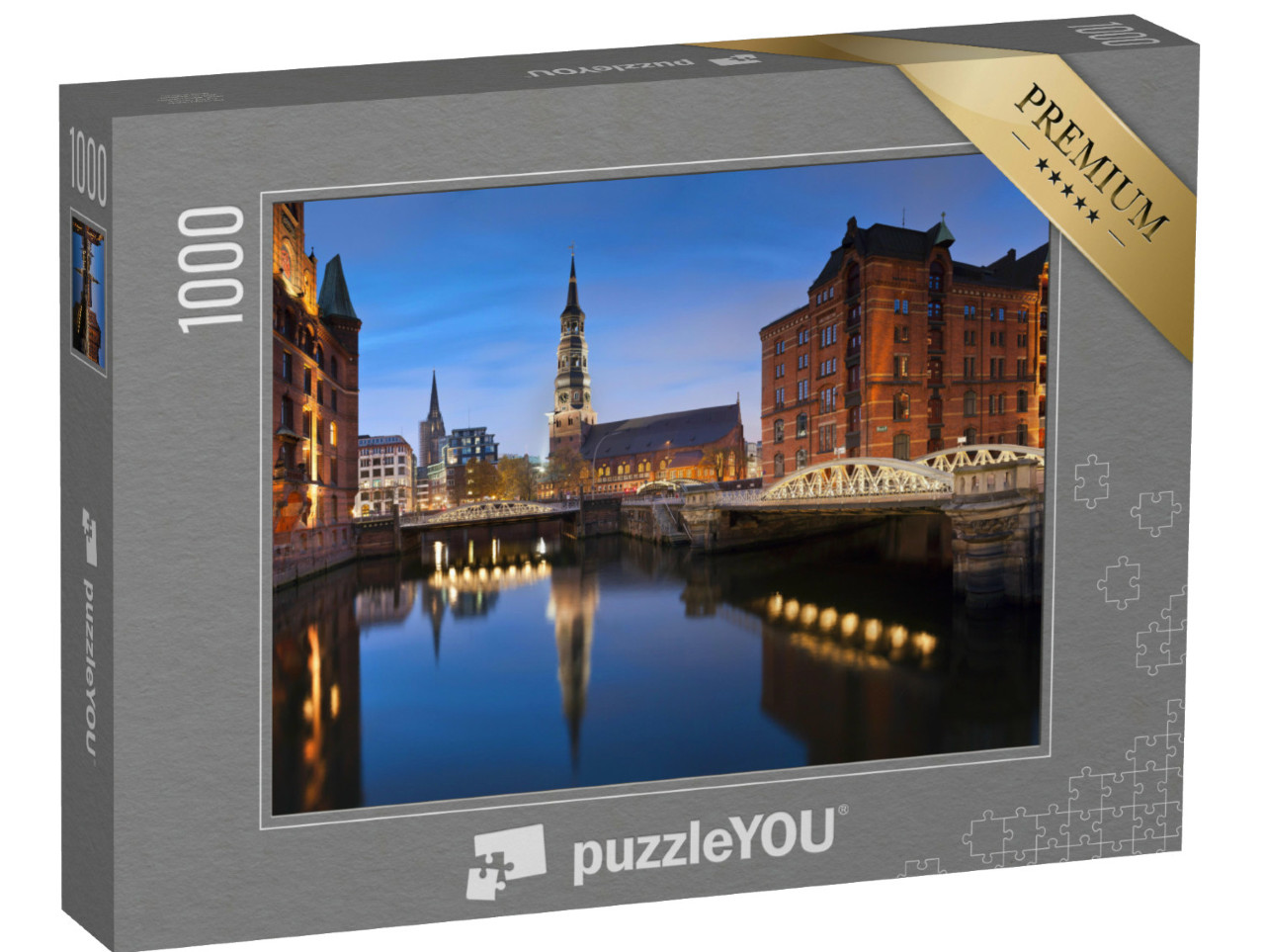 Puzzle 1000 Teile „Hamburg Speicherstadt in der blauen Stunde“