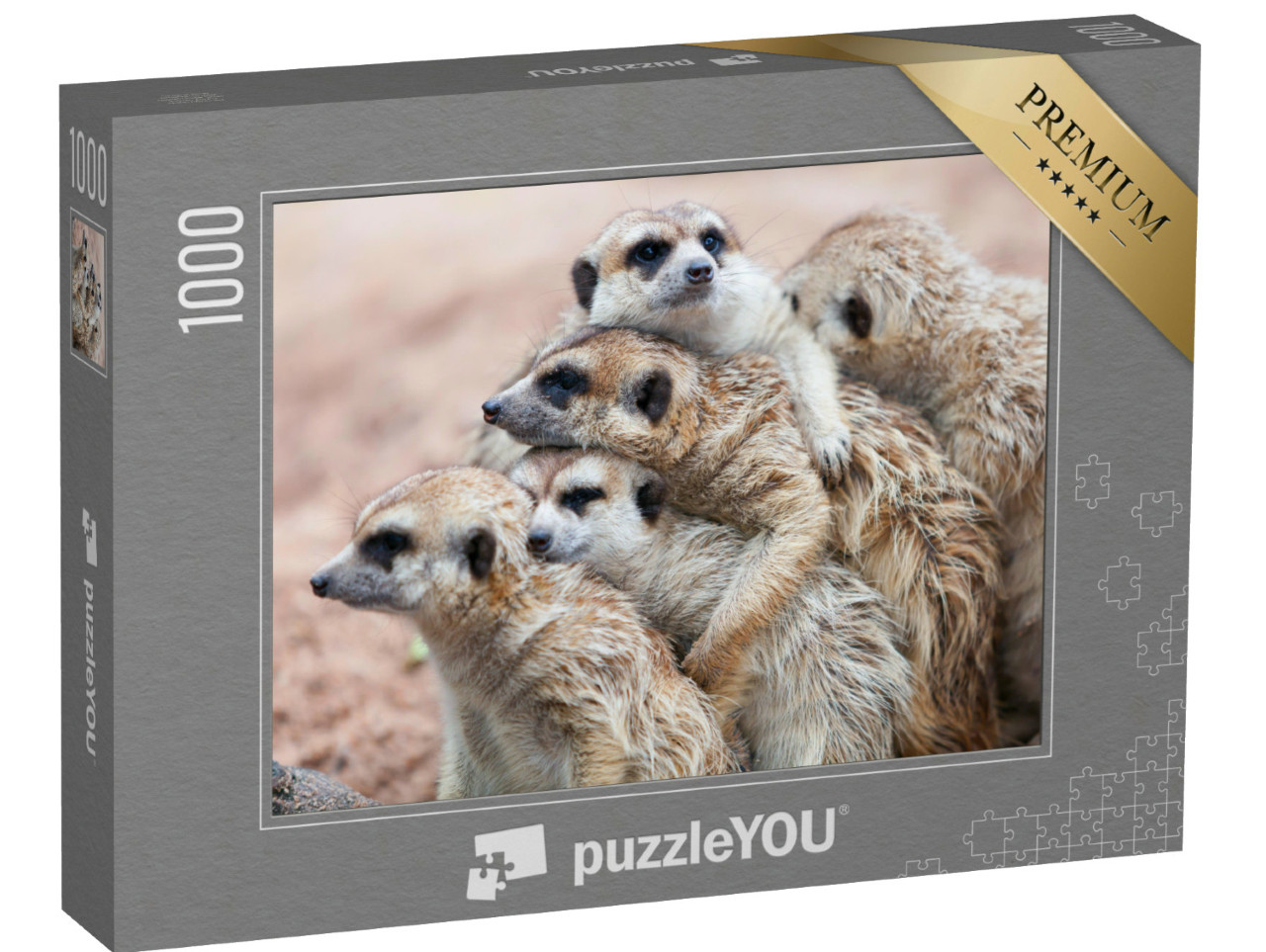 Puzzle 1000 Teile „Erdmännchen umarmen sich an einem regnerischen Tag  “