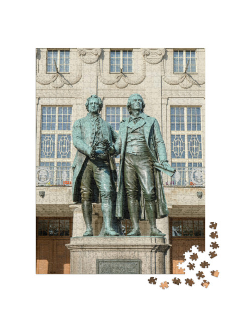 Puzzle 1000 Teile „Denkmal für Goethe und Schiller vor dem Nationaltheater in Weimar“