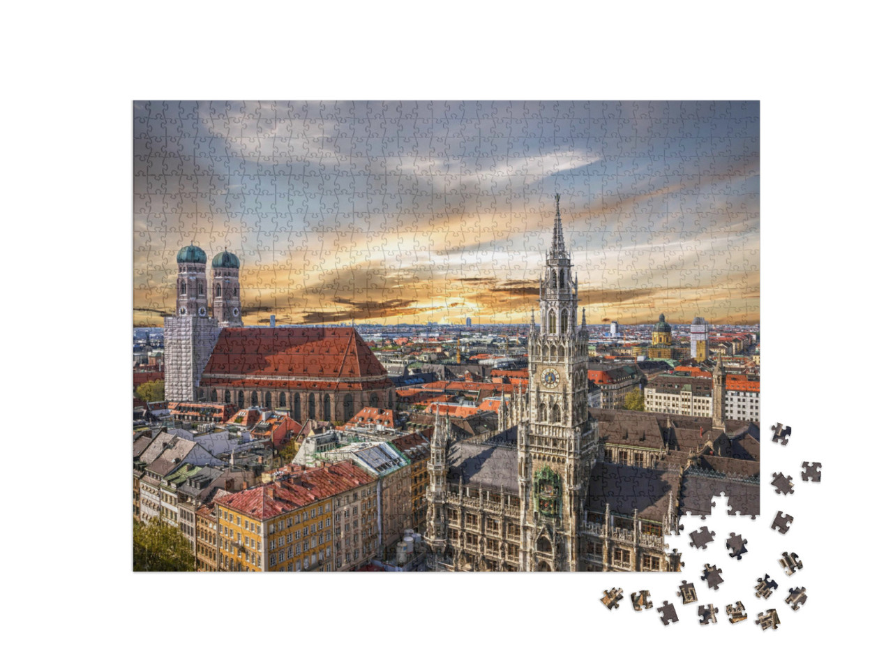 Puzzle 1000 Teile „Sonnenuntergang über München, Deutschland“