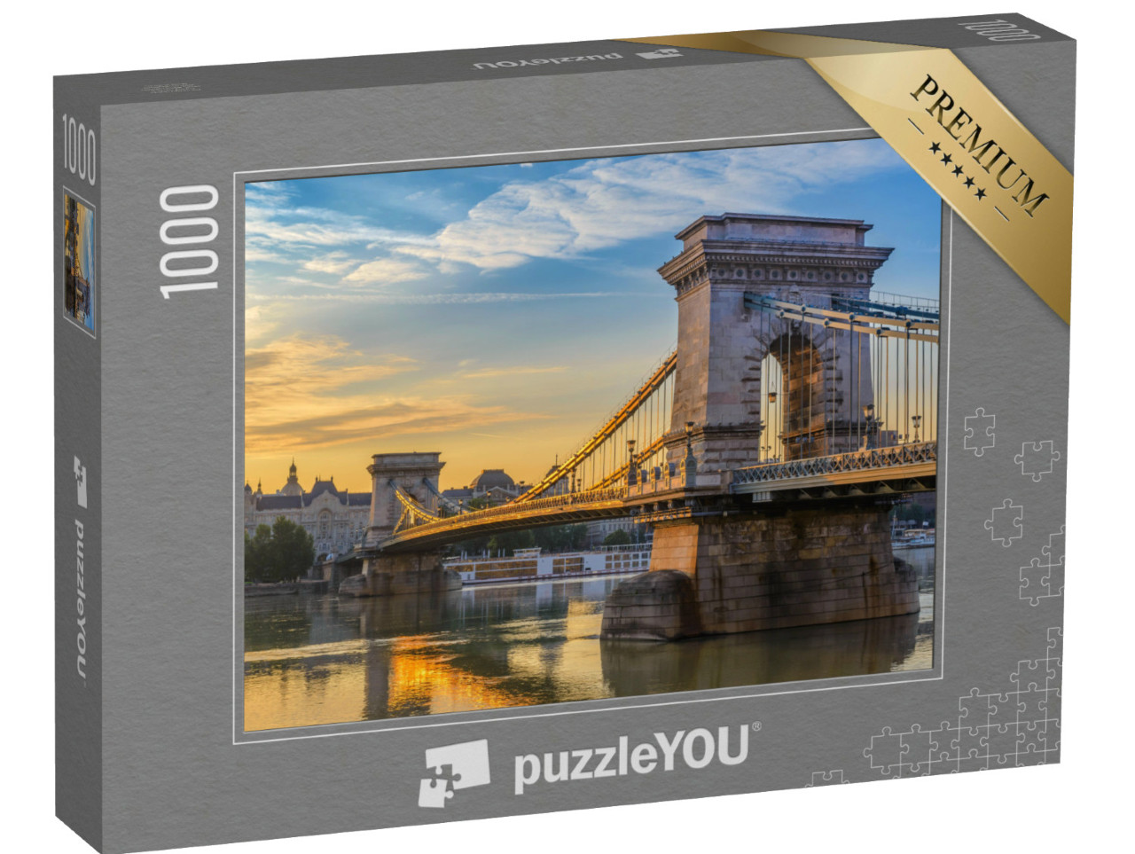 Puzzle 1000 Teile „Sonnenaufgang an der Kettenbrücke in Budapest, Ungarn“