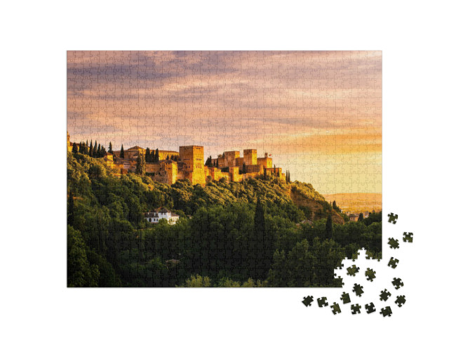 Puzzle 1000 Teile „Verzauberter Sonnenuntergang über der Alhambra, Granada, Spanien“