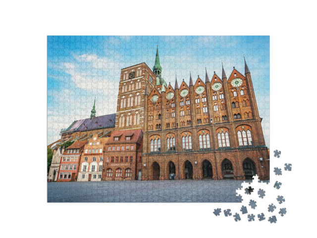 Puzzle 1000 Teile „Hansestadt Stralsund, historisches Rathaus und Nikolaikirche“
