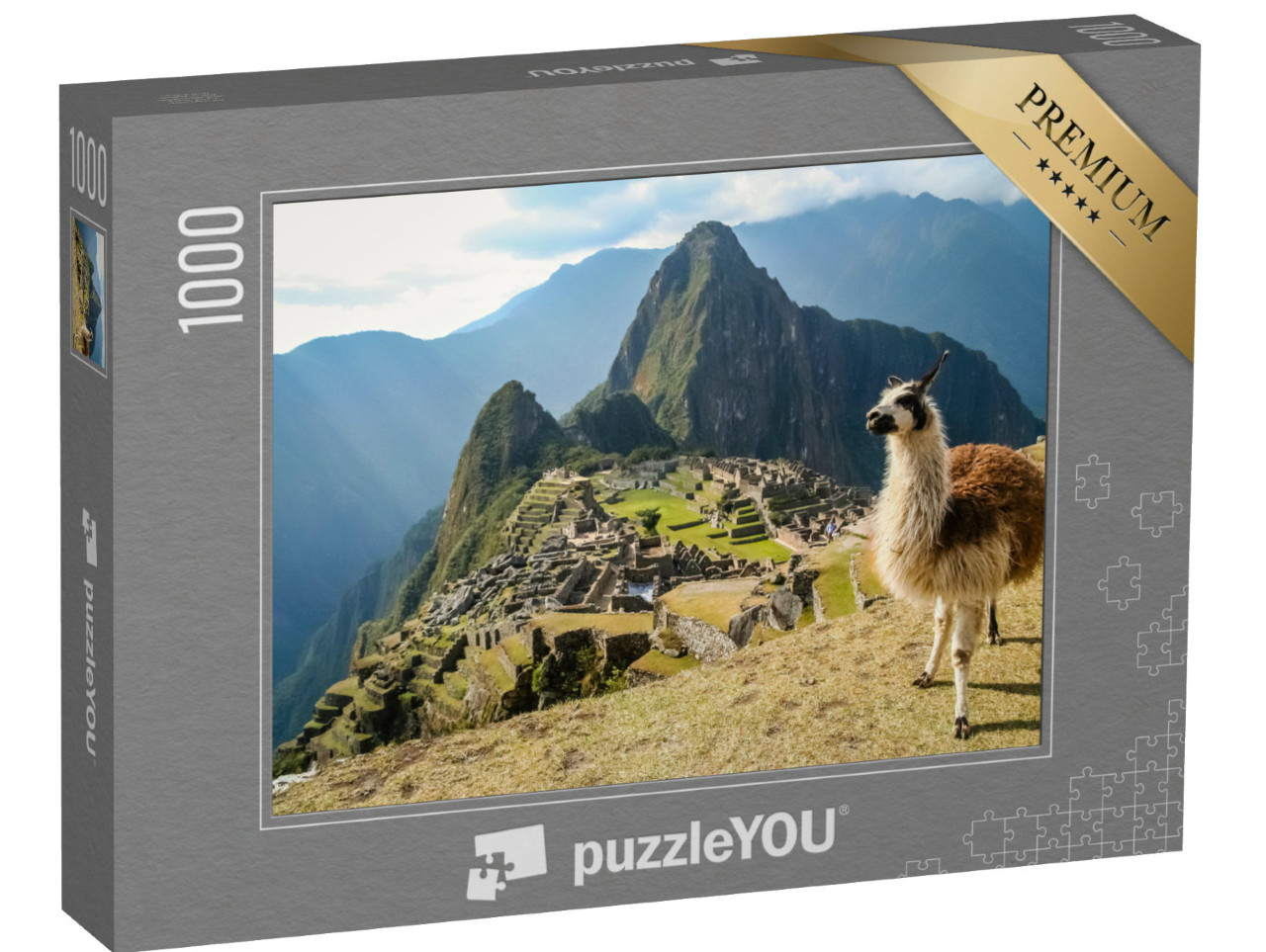 Puzzle 1000 Teile „Lama vor der alten Inkastadt Machu Picchu“