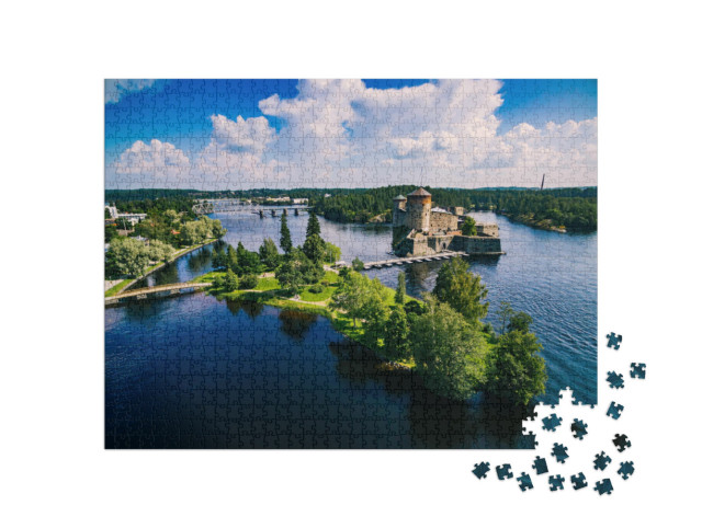 Puzzle 1000 Teile „Wunderschöne Landschaftsaufnahme der Burg Olavinlinna in Savonlinna, Finnland“