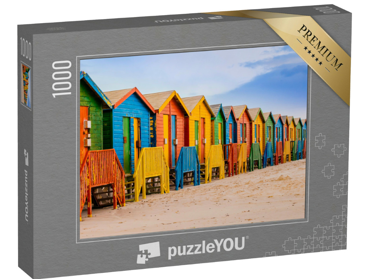 Puzzle 1000 Teile „Reihe von bunten Badehütten am Muizenberg Strand, Kapstadt, Südafrika“