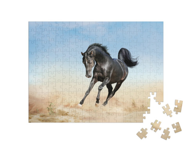 Puzzle 200 Teile „akhal-teke Pferd läuft durch eine Wüste“
