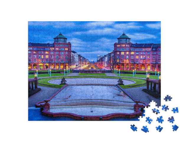 Puzzle 500 Teile „Friedrichsplatz, Stadtpark im Winter, Mannheim, Deutschland“