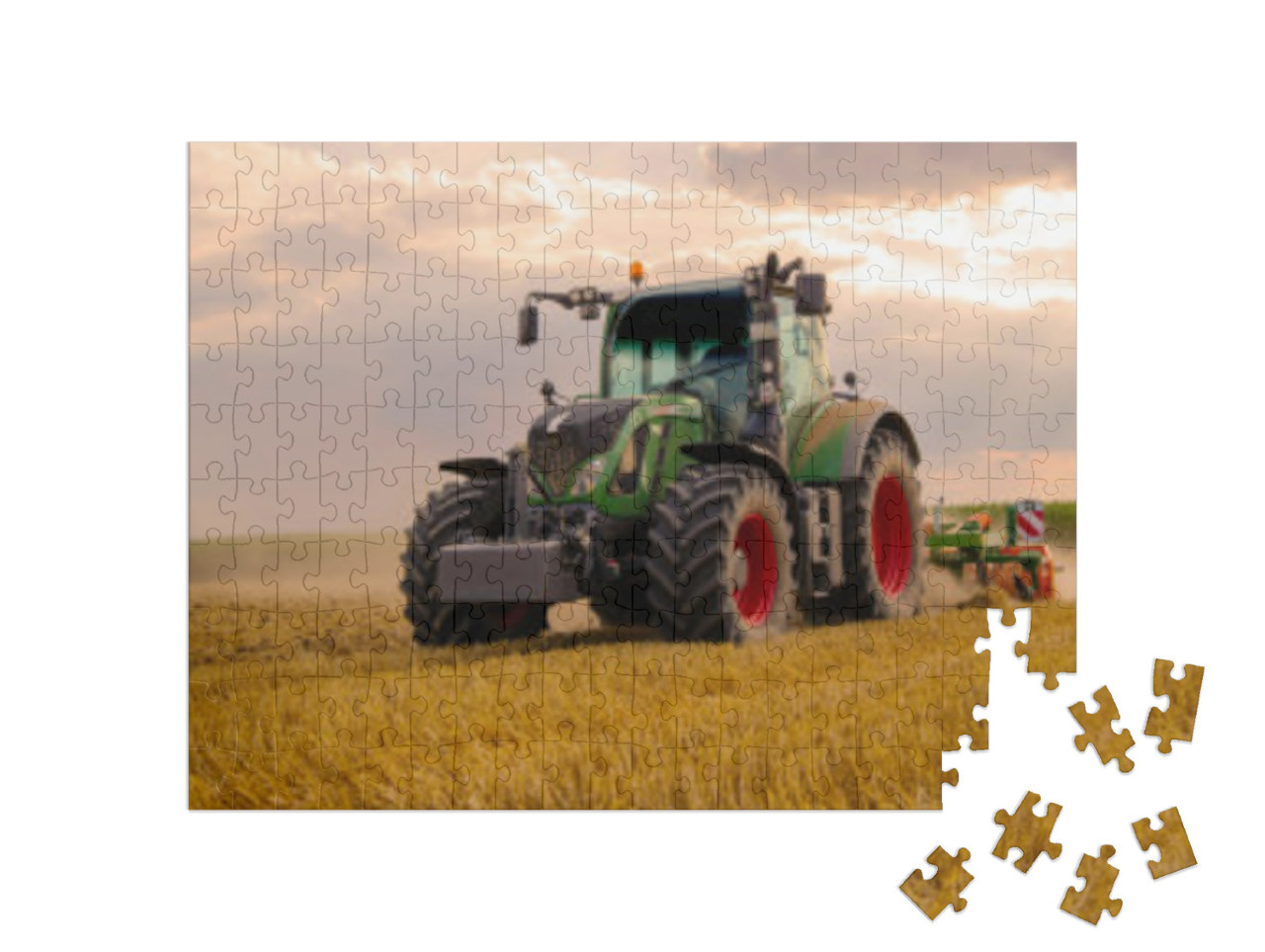 Puzzle 200 Teile „Grüner Traktor pflügt ein Getreidefeld “