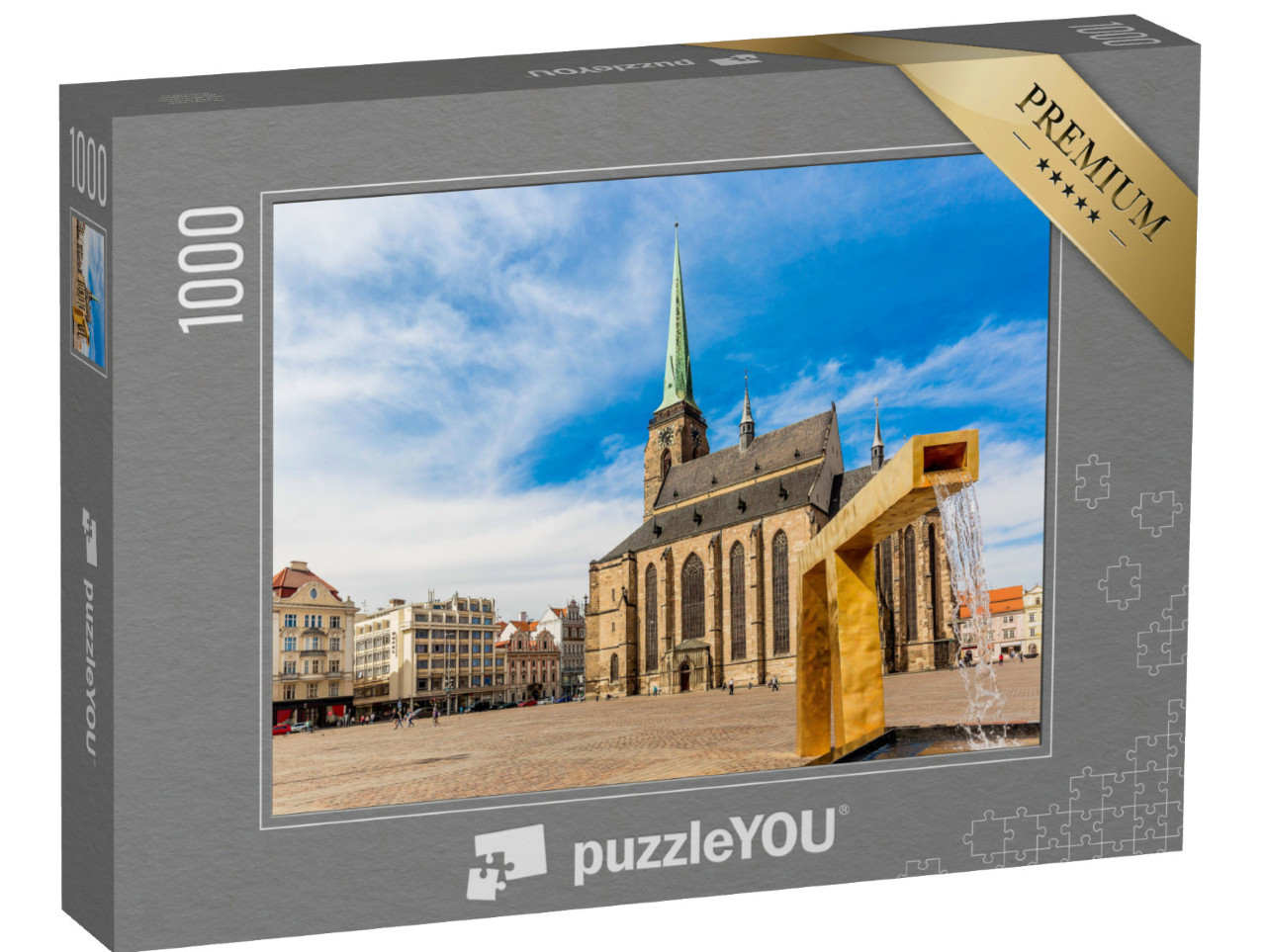 Puzzle 1000 Teile „St. Bartholomäus-Kathedrale auf dem Hauptplatz von Pilsen, Tschechische Republik“