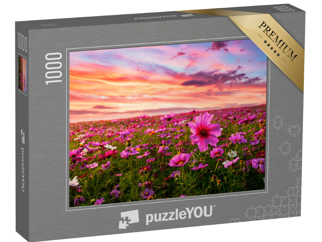 Puzzle 1000 Teile „Kosmeen blühen vor dem Sonnenuntergang “