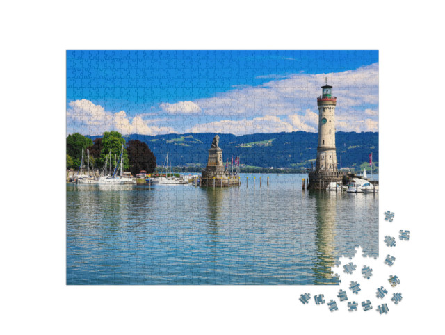 Puzzle 1000 Teile „Malerischer Hafen der Stadt Lindau am Bodensee“