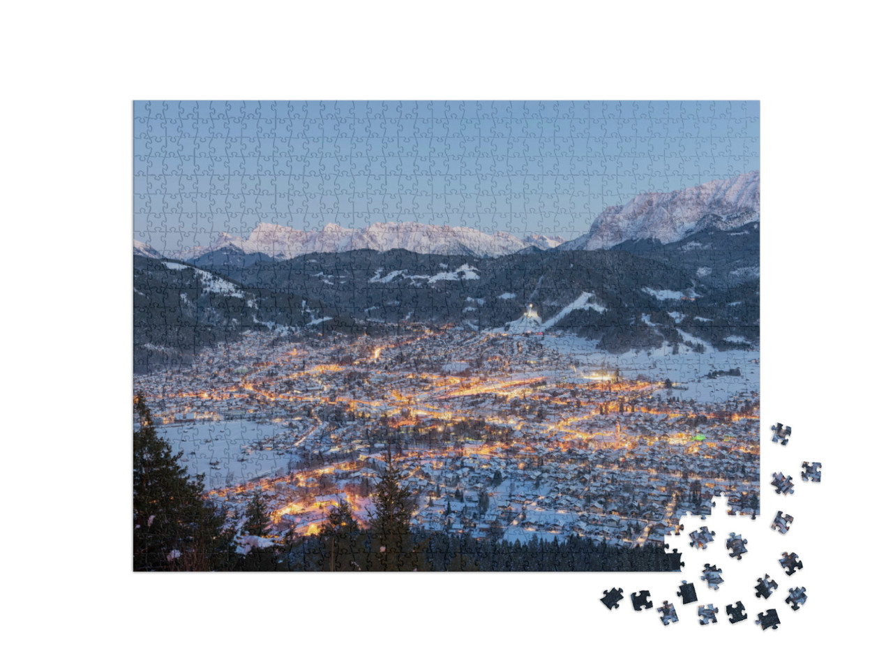Puzzle 1000 Teile „Garmisch-Partenkirchen mit Schnee und Bergen“