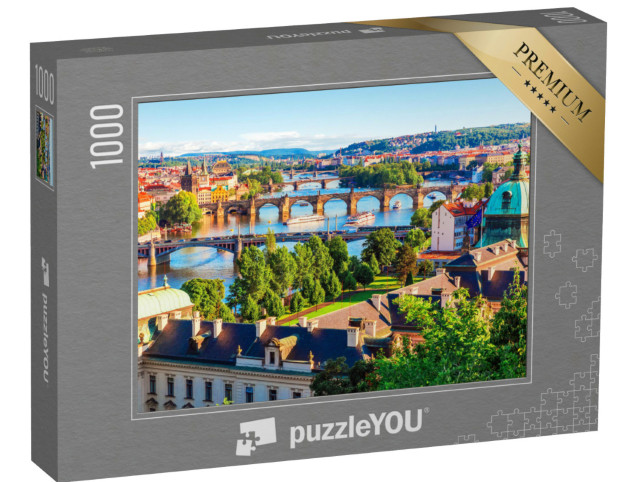 Puzzle 1000 Teile „Sonnenuntergang in Prag: Altstadt mit Karlsbrücke und Moldau“
