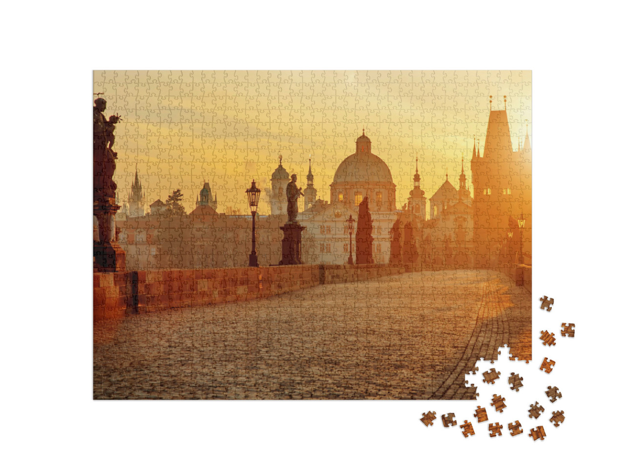Puzzle 1000 Teile „Karlsbrücke im goldenen Sonnenaufgang, Prag, Tschechische Republik“