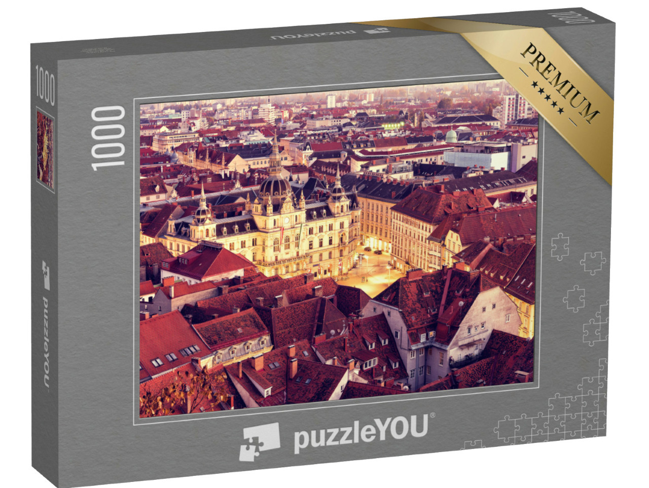Puzzle 1000 Teile „Graz in Österreich, Luftaufnahme vom Schlossberg“
