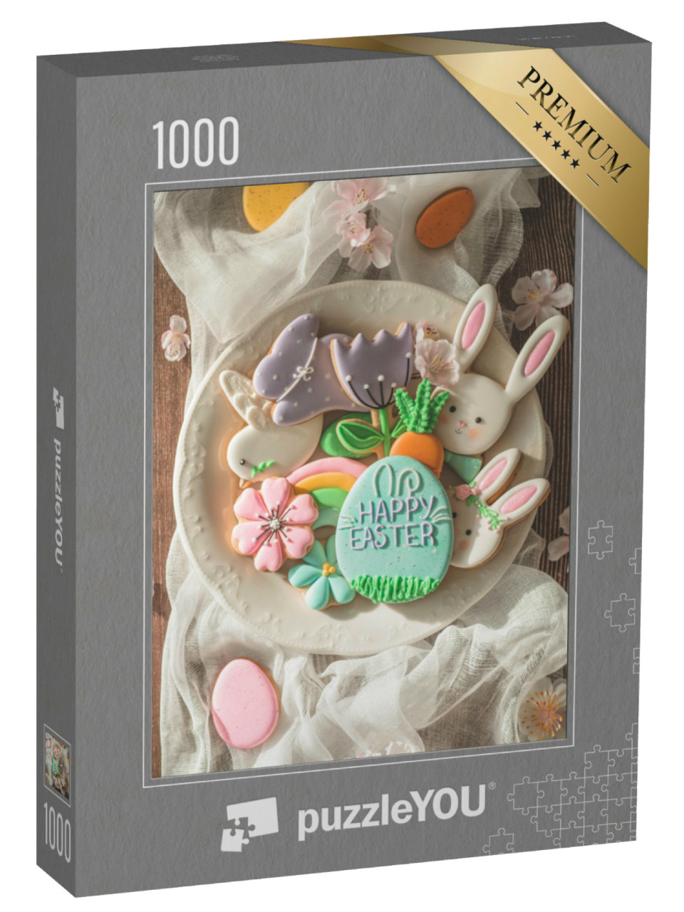 Puzzle 1000 Teile „Frohe Ostern: Köstliche Osterkekse in einer Schale“