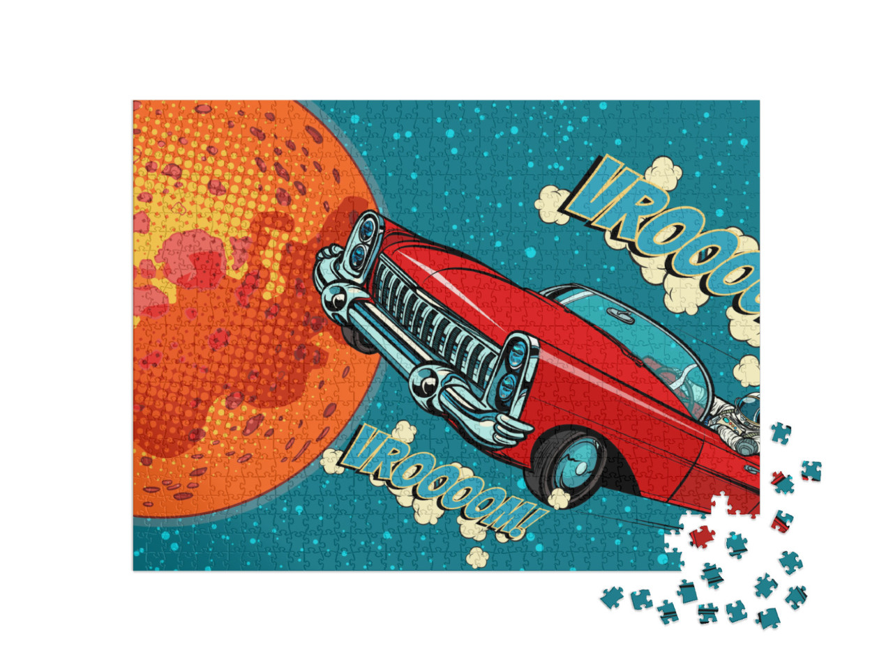 Puzzle 1000 Teile „Comic: Astronaut Fahrer mit Auto auf dem Mars“