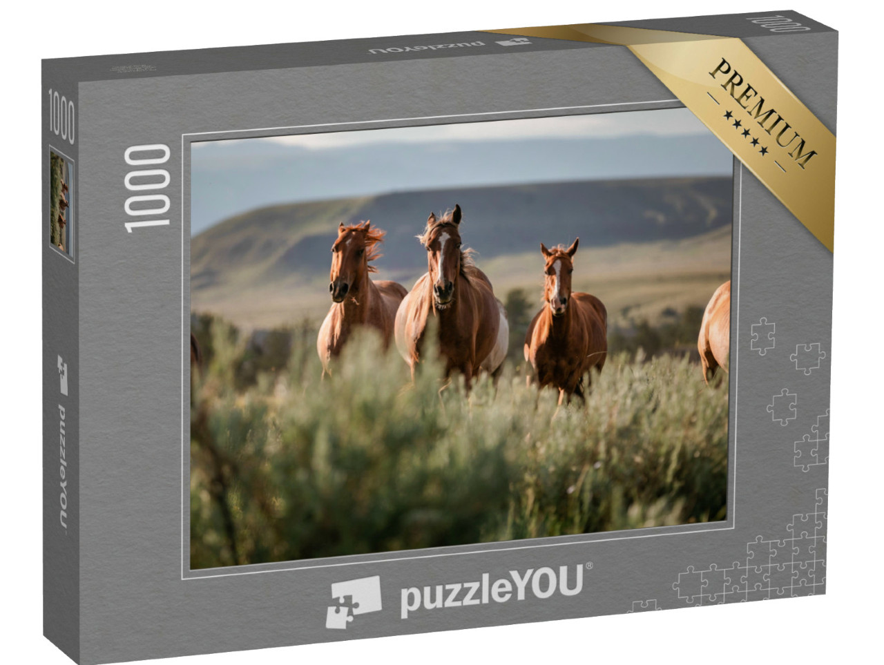 Puzzle 1000 Teile „Wunderschöne amerikanische Quarter Horse Ranch Pferde, Wyoming“