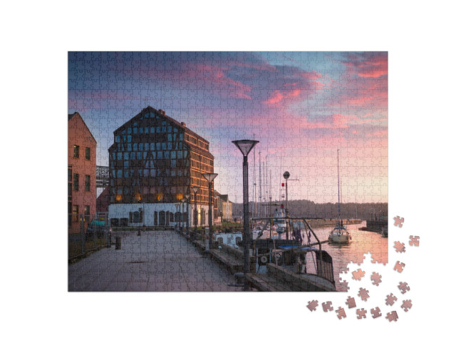 Puzzle 1000 Teile „Sonnenuntergang im Hafen von Klaipeda, Litauen“