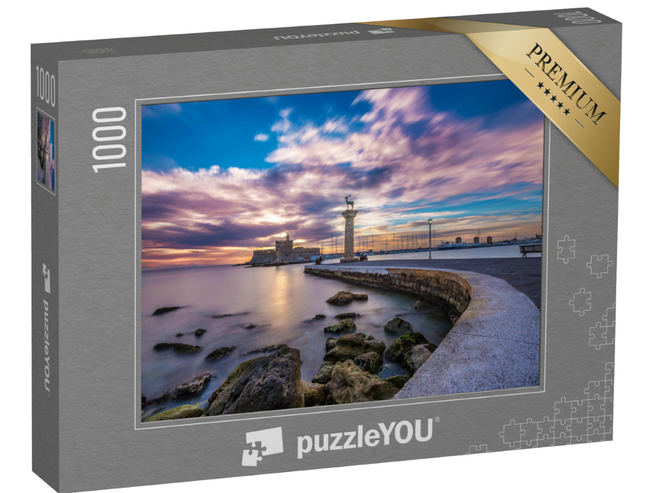 Puzzle 1000 Teile „Mandraki-Hafeneinfahrt, Rhodos, Griechenland“