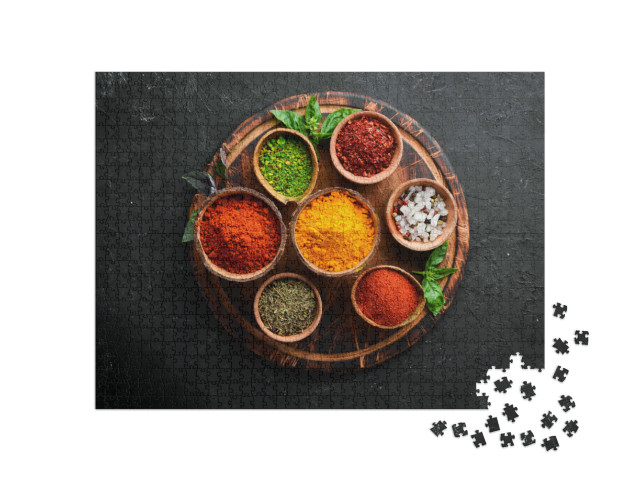 Puzzle 1000 Teile „Bunte Kräuter und Gewürze zum Kochen aus der indischen Küche“