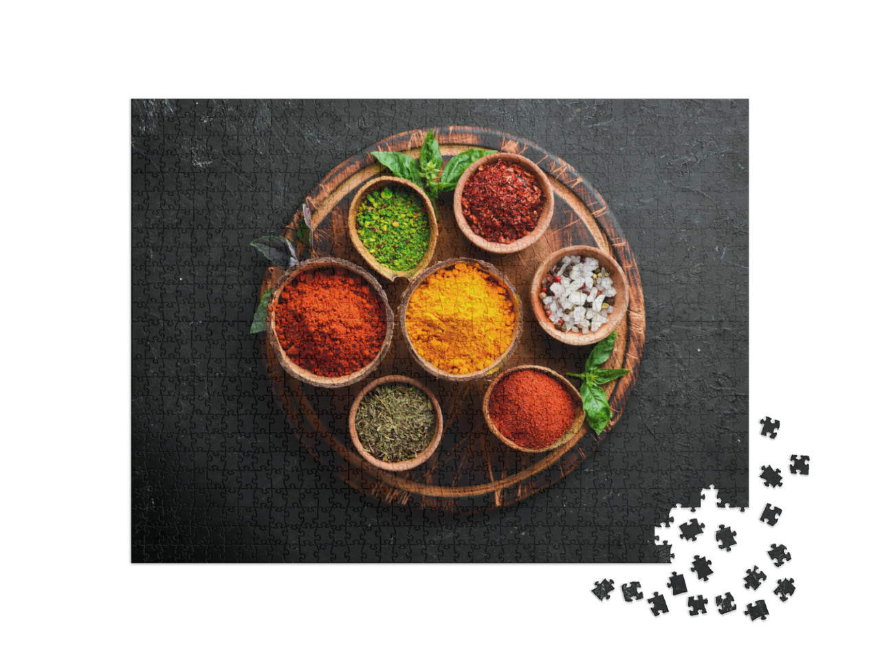 Puzzle 1000 Teile „Bunte Kräuter und Gewürze zum Kochen aus der indischen Küche“