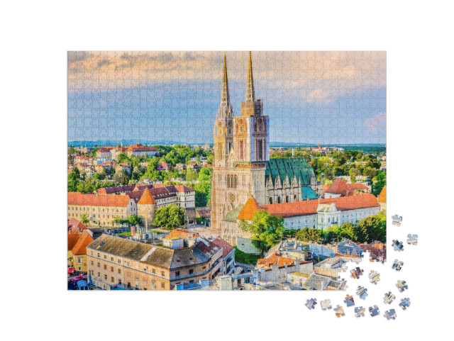 Puzzle 1000 Teile „Zagreber Kathedrale: Luftaufnahme aus Kroatien“