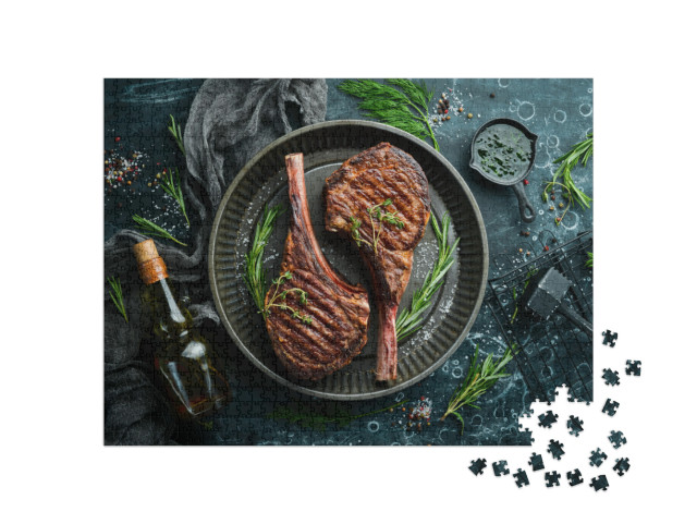 Puzzle 1000 Teile „Saftiges Steak am Knochen gegrillt“