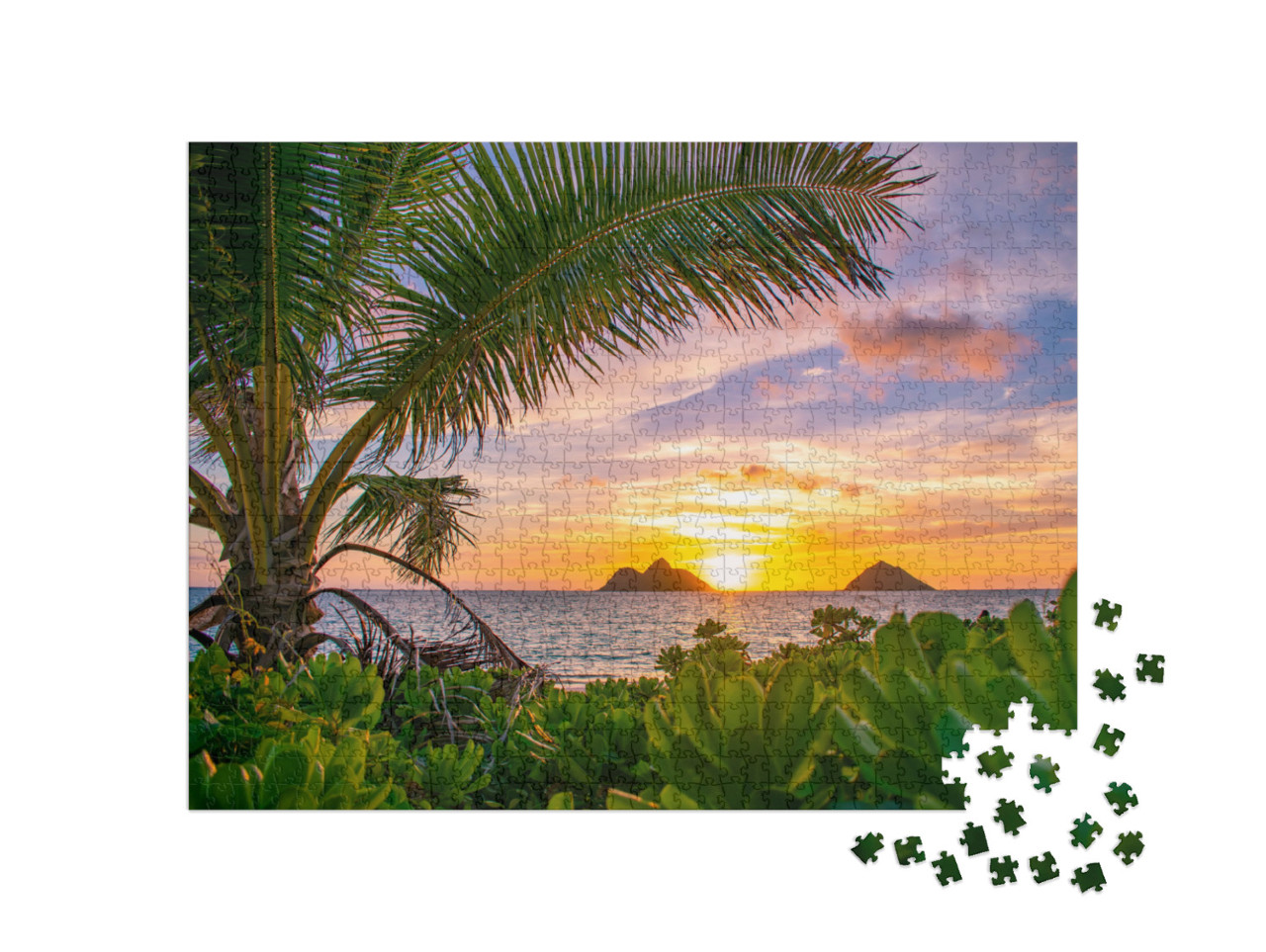 Puzzle 1000 Teile „Wunderschöner tropischer Sonnenaufgang über Lanikai Beach, Oahu, Hawaii“