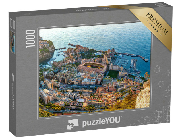 Puzzle 1000 Teile „Sonnenaufgang am Stadion von Monaco: Luftaufnahme“